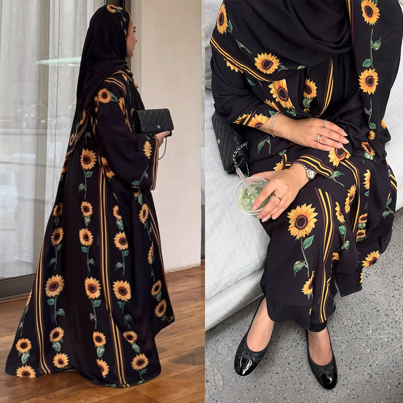 Street Fashion Dubai - Дубайское платье-кардиган с платком, с принтом